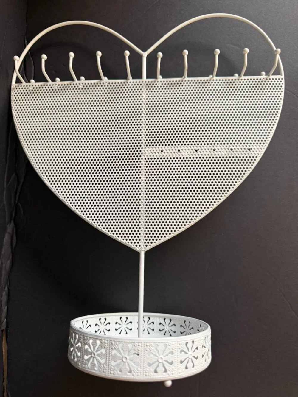 Heart Shaped Earring Necklace Ring Jewelry Stand Holder Organizer White 13”